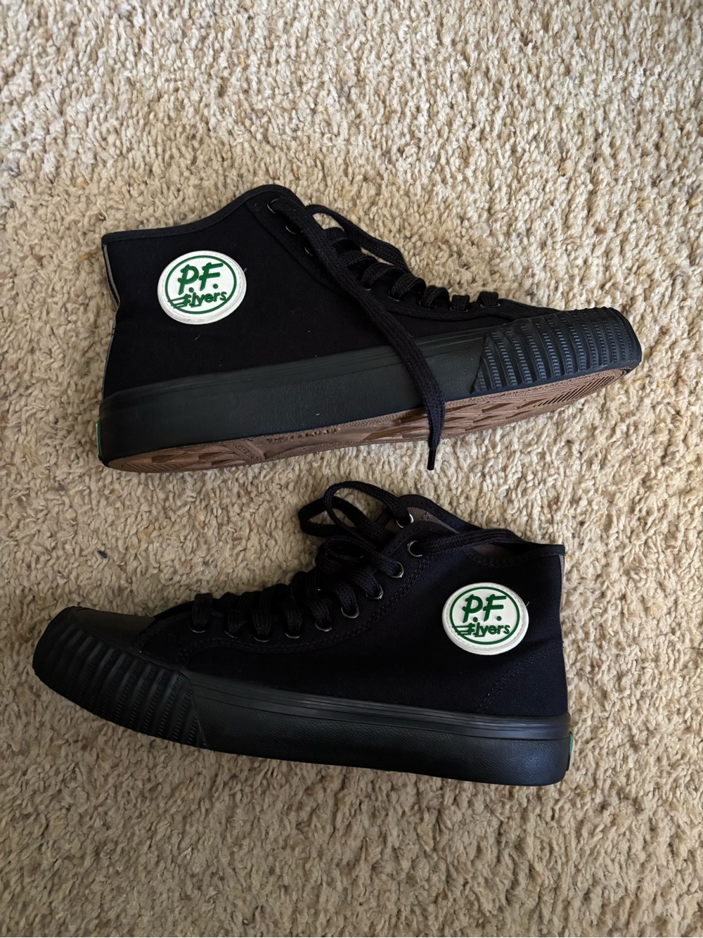 P.F. Flyers Black High-Top Sneakers with Green Logo Patch